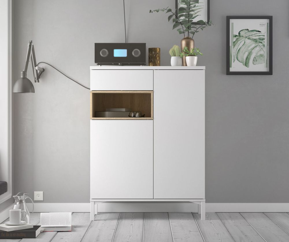 FTG Roomers White and Oak 2 Door 1 Drawer Sideboard