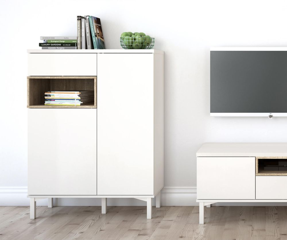 FTG Roomers White and Oak 2 Door 1 Drawer Sideboard
