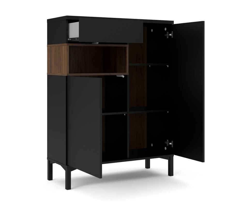FTG Roomers Black and Walnut 2 Door 1 Drawer Sideboard