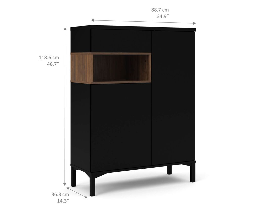 FTG Roomers Black and Walnut 2 Door 1 Drawer Sideboard