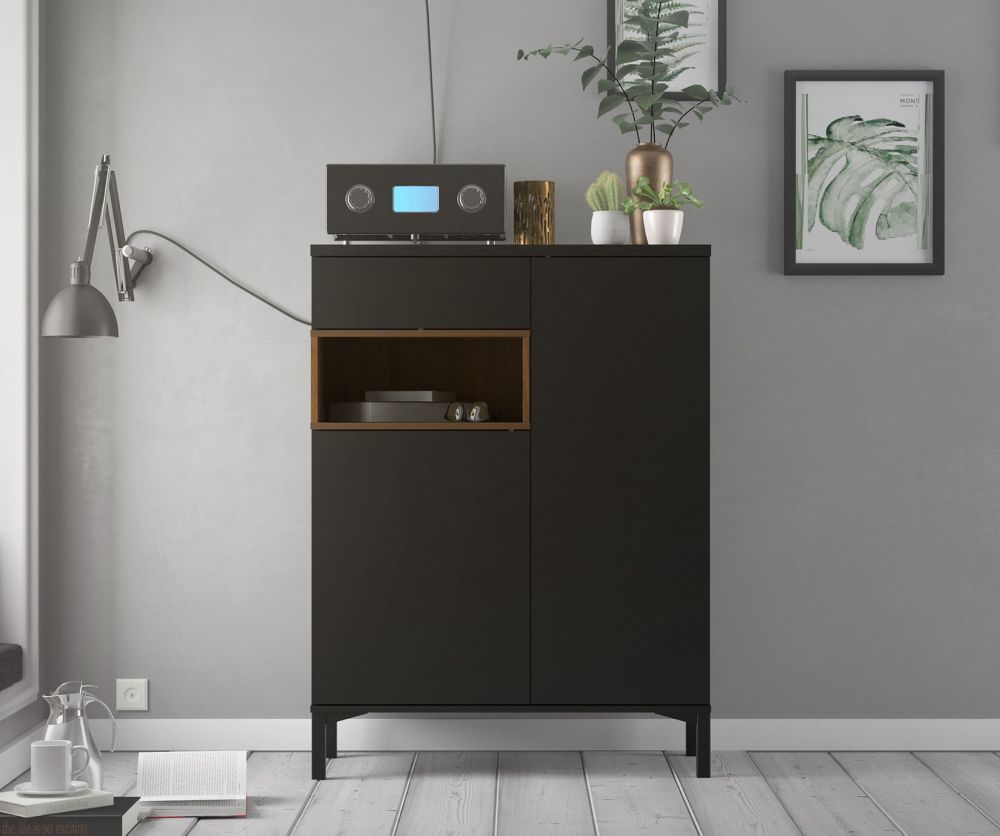 FTG Roomers Black and Walnut 2 Door 1 Drawer Sideboard