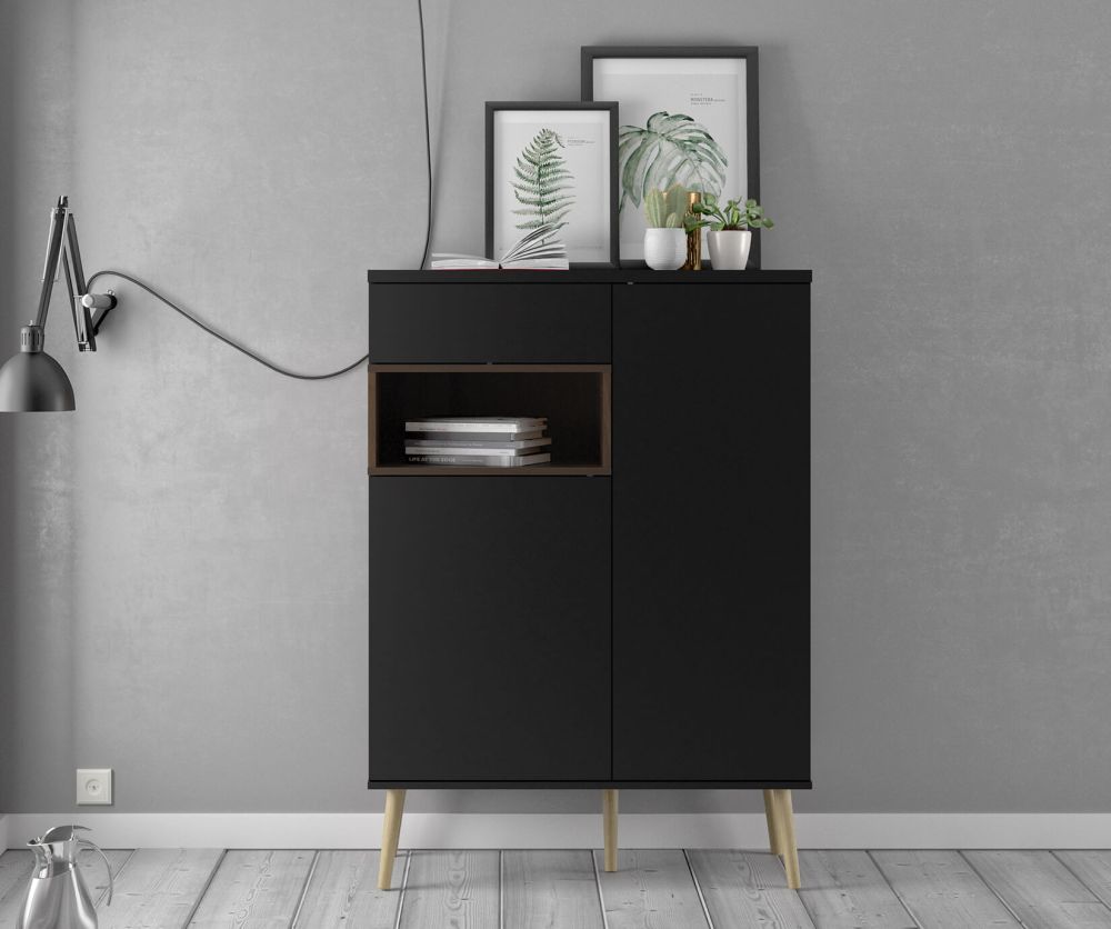 FTG Roomers Black and Walnut 2 Door 1 Drawer Sideboard