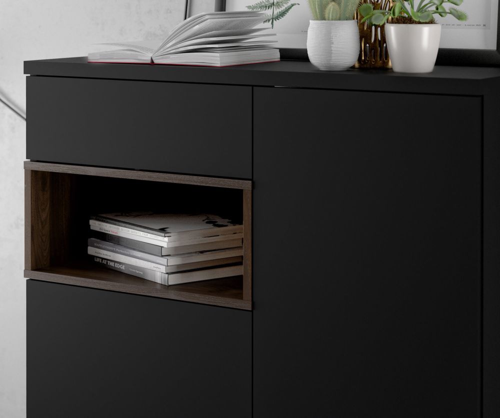 FTG Roomers Black and Walnut 2 Door 1 Drawer Sideboard