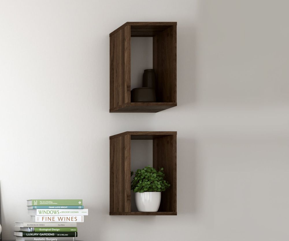 FTG Roomers Walnut Wall Shelf Unit