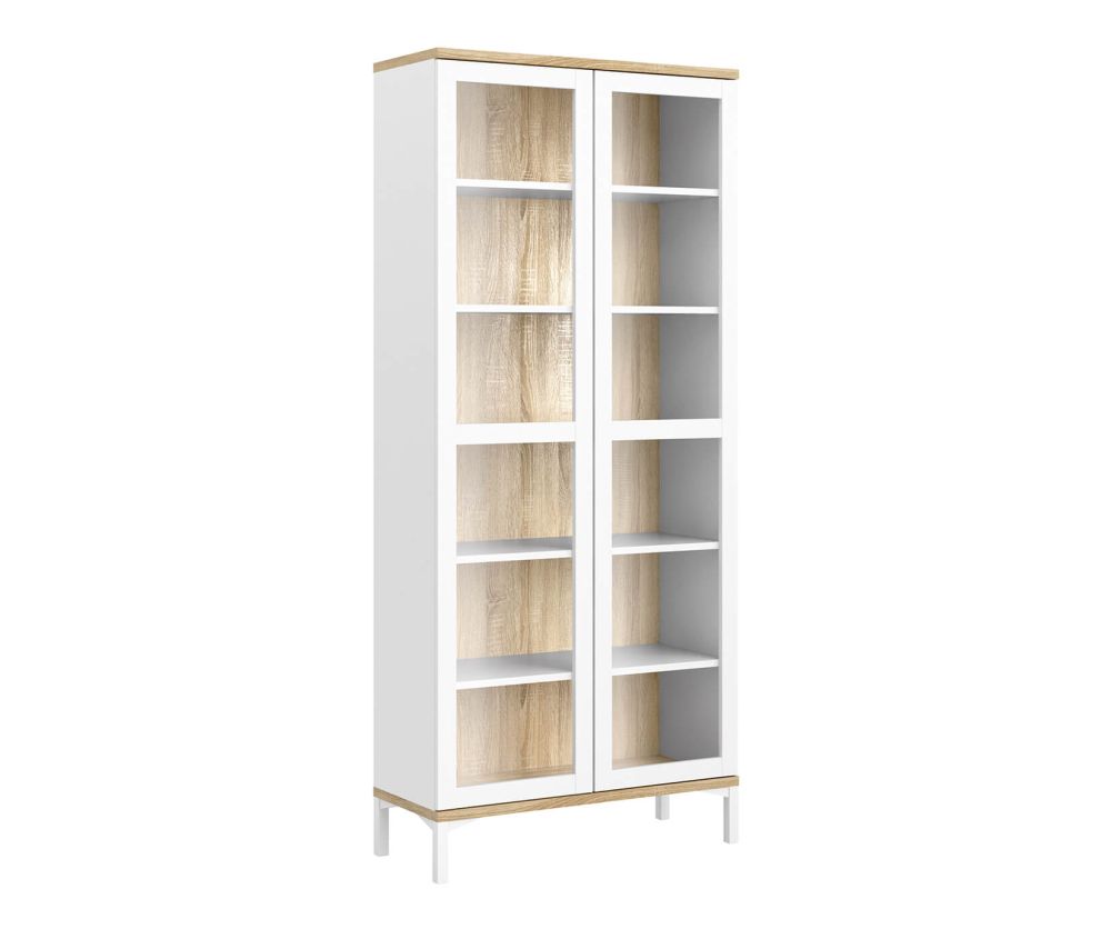 FTG Roomers White and Oak 2 Door Glazed Display Cabinet