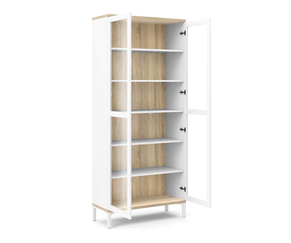 FTG Roomers White and Oak 2 Door Glazed Display Cabinet