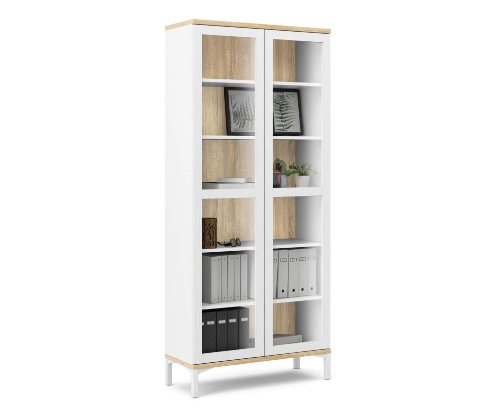 FTG Roomers White and Oak 2 Door Glazed Display Cabinet