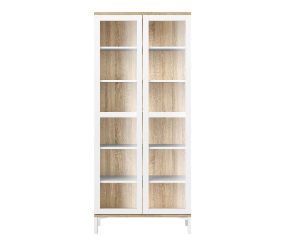 FTG Roomers White and Oak 2 Door Glazed Display Cabinet