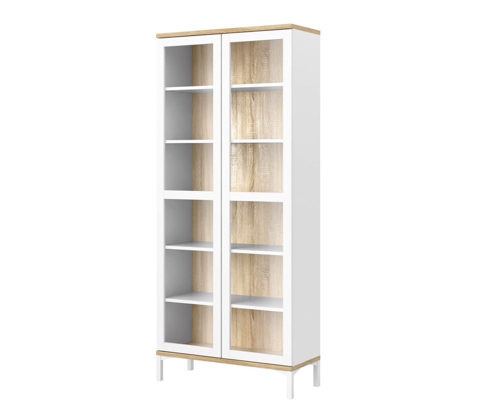 FTG Roomers White and Oak 2 Door Glazed Display Cabinet