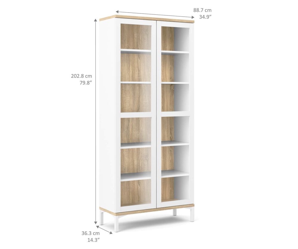 FTG Roomers White and Oak 2 Door Glazed Display Cabinet