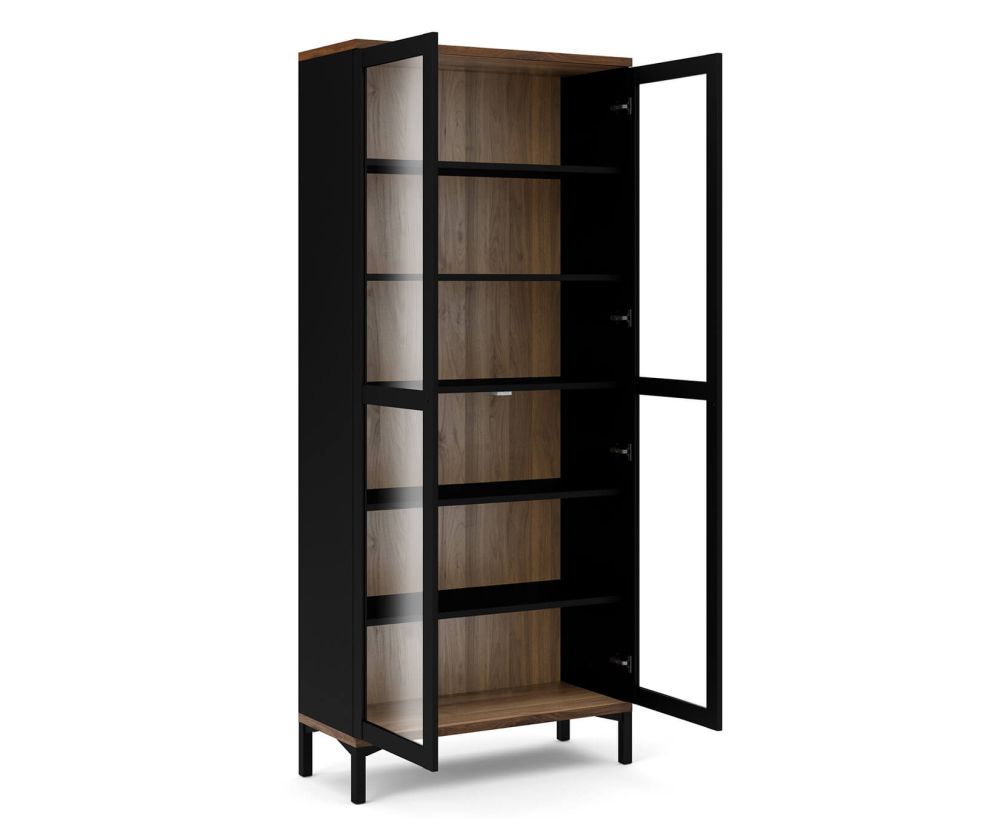 FTG Roomers Black and Walnut 2 Door Glazed Display Cabinet
