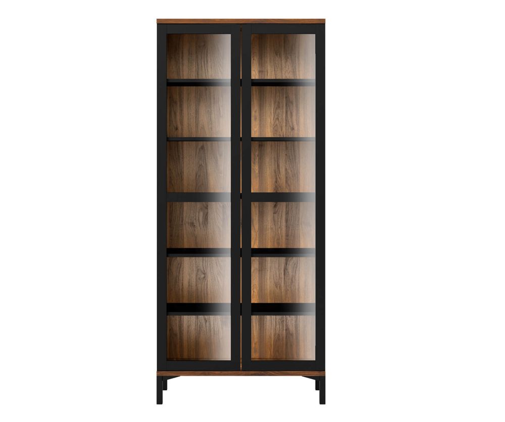 FTG Roomers Black and Walnut 2 Door Glazed Display Cabinet