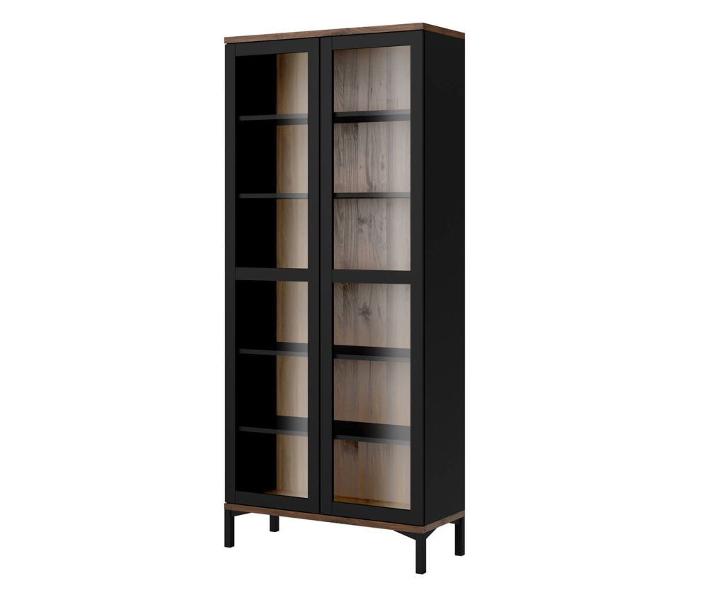 FTG Roomers Black and Walnut 2 Door Glazed Display Cabinet