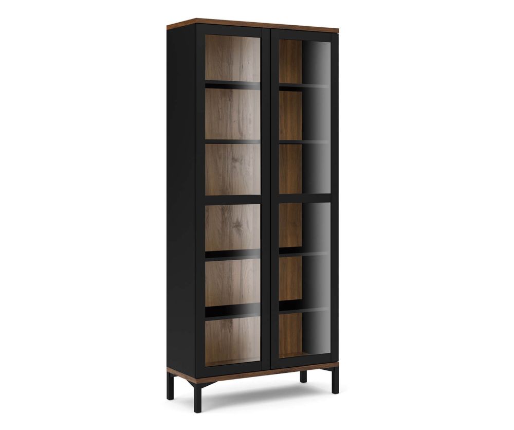 FTG Roomers Black and Walnut 2 Door Glazed Display Cabinet