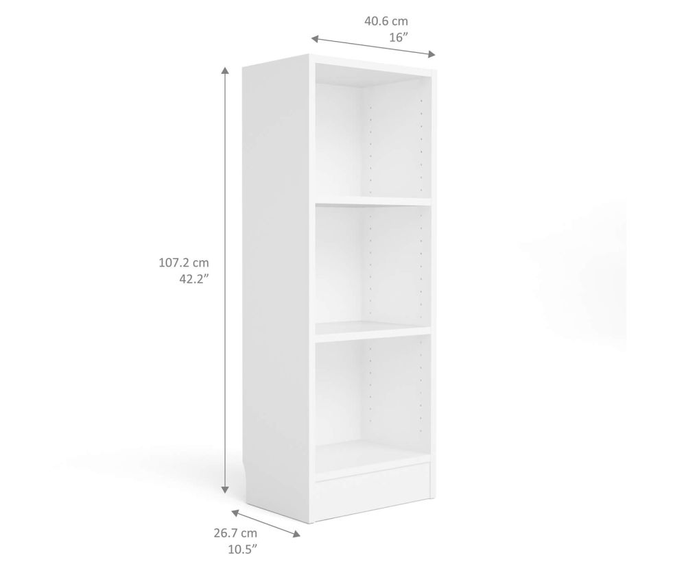 FTG Basic White Low Narrow Bookcase with 2 Shelves