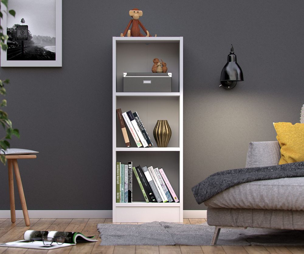 FTG Basic White Low Narrow Bookcase with 2 Shelves