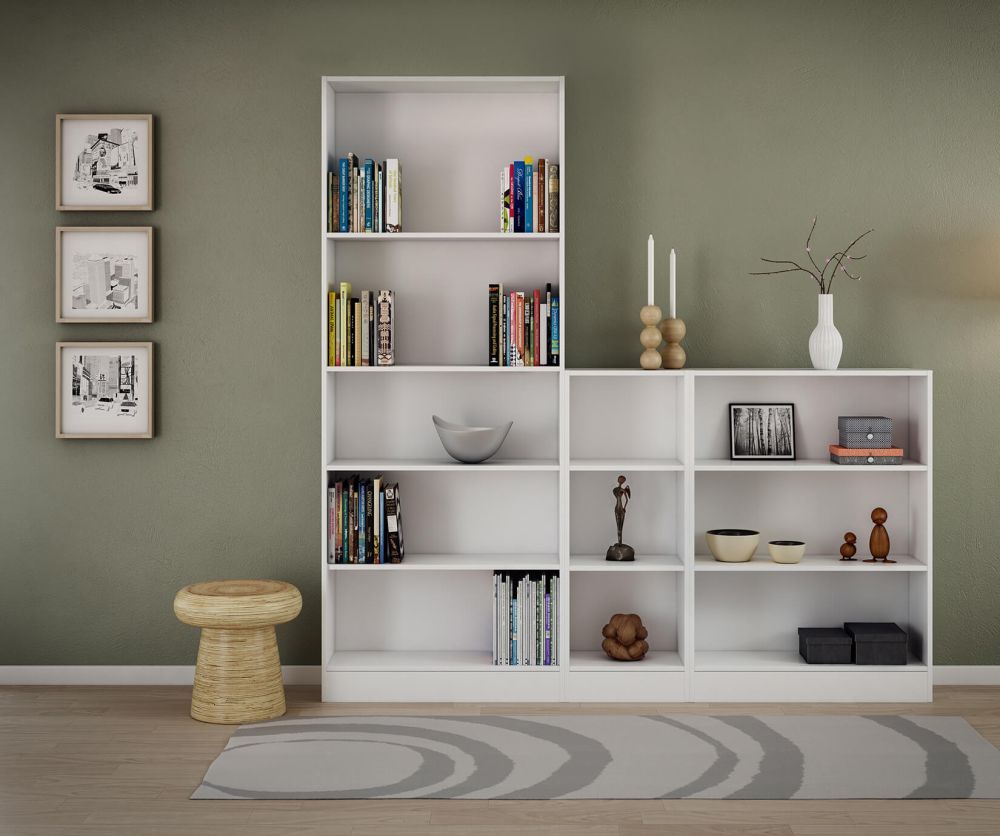 FTG Basic White Low Narrow Bookcase with 2 Shelves