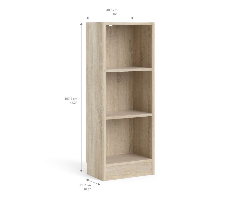 FTG Basic Oak Low Narrow Bookcase with 2 Shelves