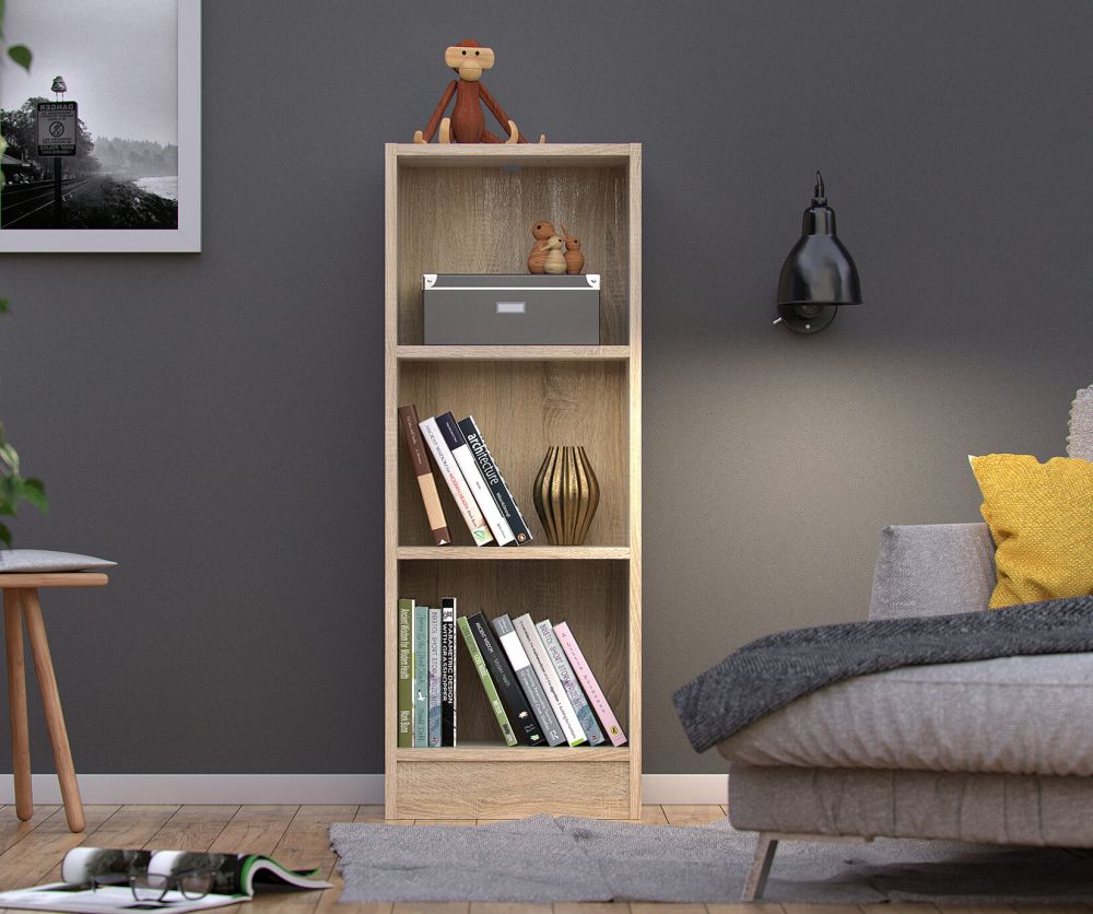 FTG Basic Oak Low Narrow Bookcase with 2 Shelves