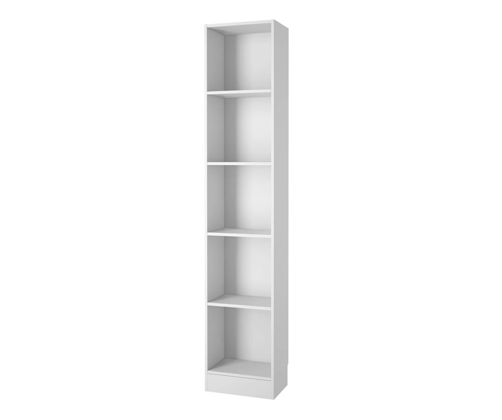 FTG Basic White Tall Narrow Bookcase with 4 Shelves