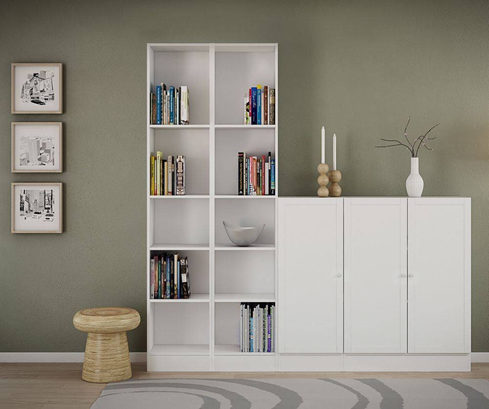FTG Basic White Tall Narrow Bookcase with 4 Shelves