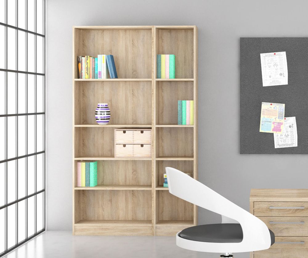 FTG Basic Oak Tall Narrow Bookcase with 4 Shelves