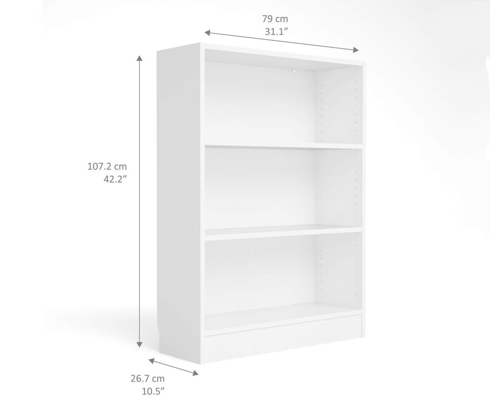 FTG Basic White Low Wide Bookcase with 2 Shelves