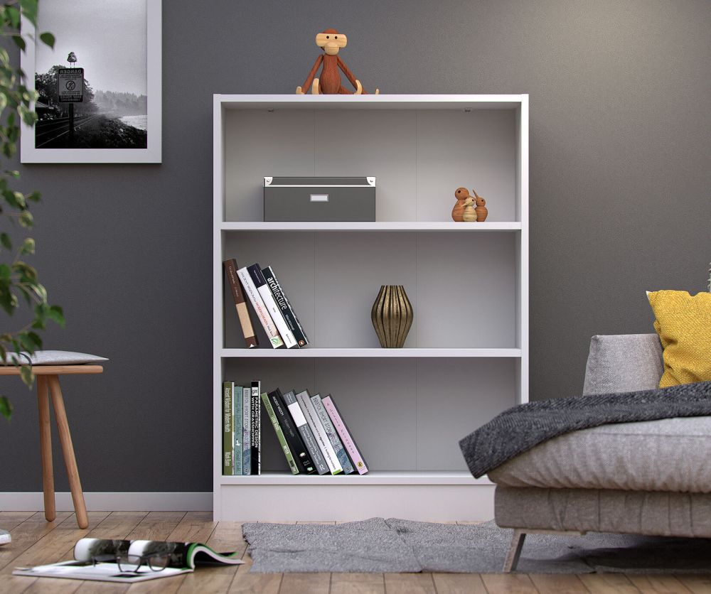 FTG Basic White Low Wide Bookcase with 2 Shelves