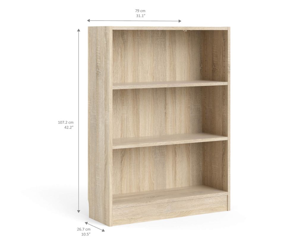 FTG Basic Oak Low Wide Bookcase with 2 Shelves