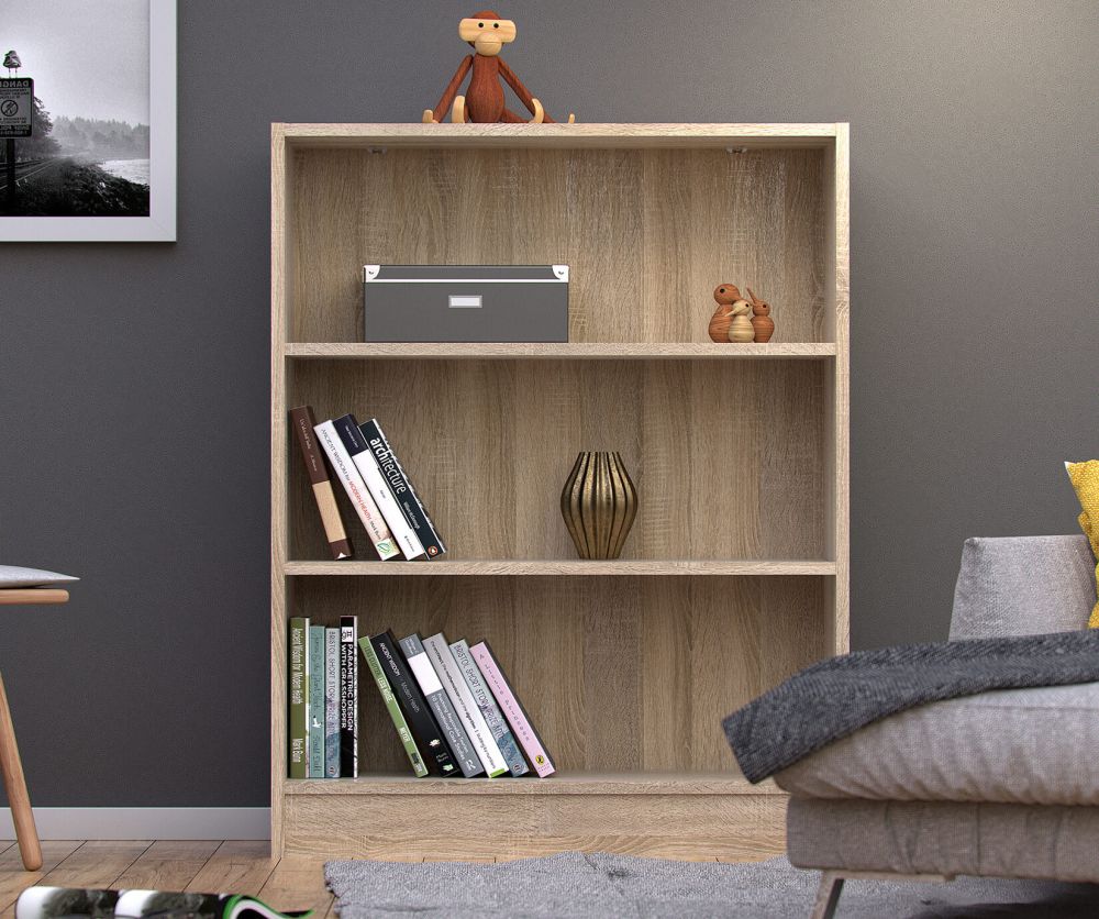 FTG Basic Oak Low Wide Bookcase with 2 Shelves