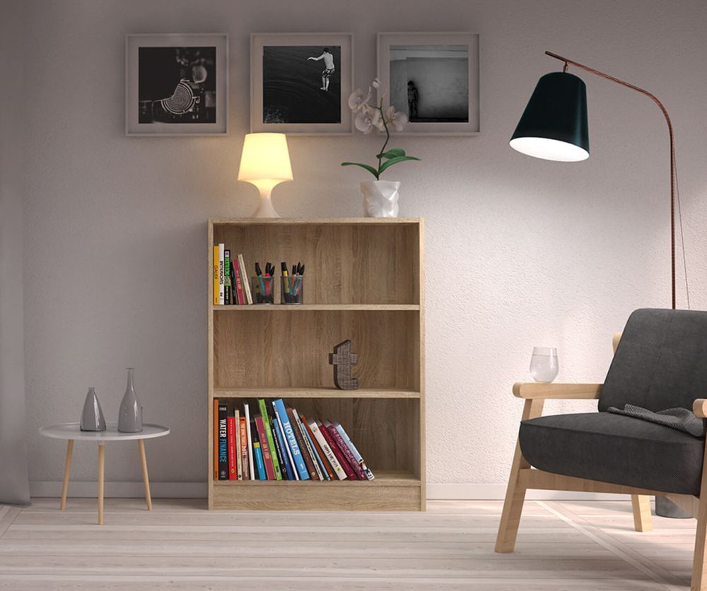 FTG Basic Oak Low Wide Bookcase with 2 Shelves