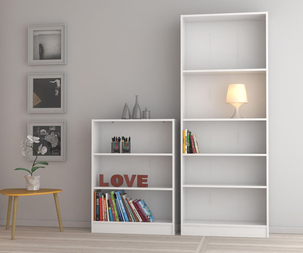 FTG Basic White Tall Wide Bookcase with 4 Shelves