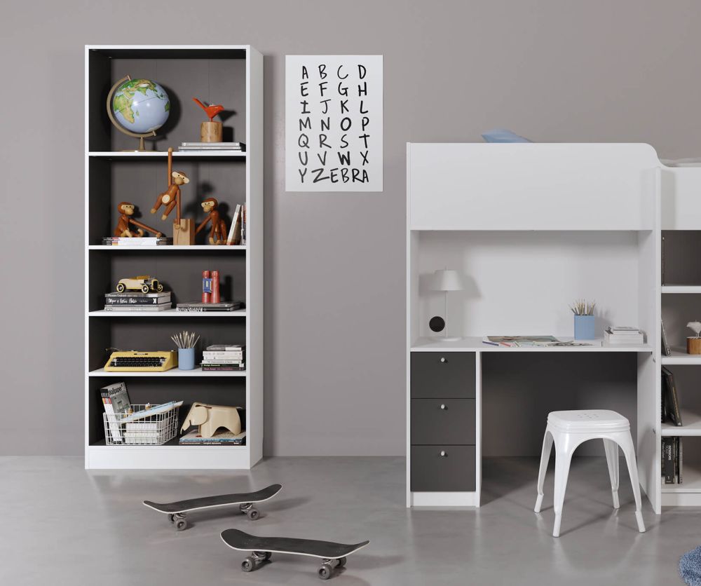 FTG Basic White Tall Wide Bookcase with 4 Shelves