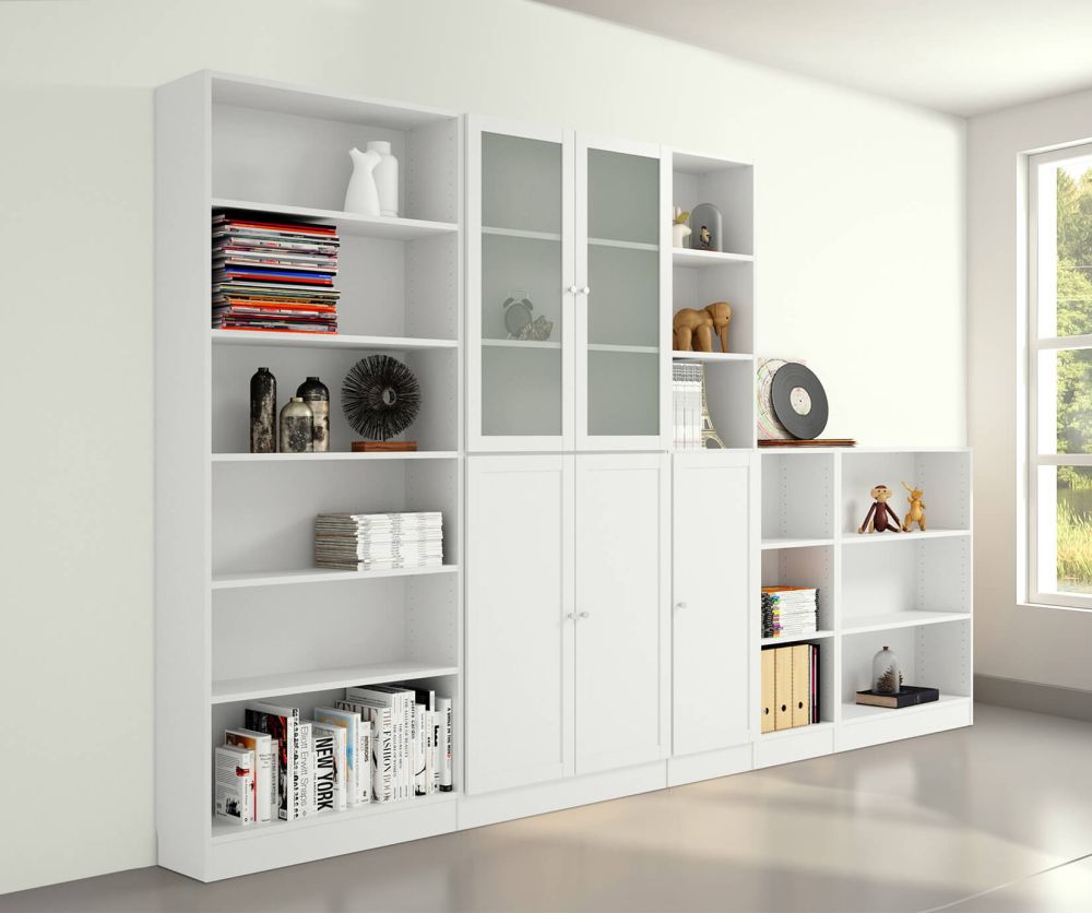 FTG Basic White Tall Wide Bookcase with 4 Shelves
