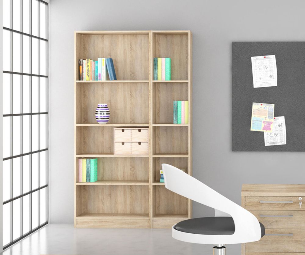 FTG Basic Oak Tall Wide Bookcase with 4 Shelves
