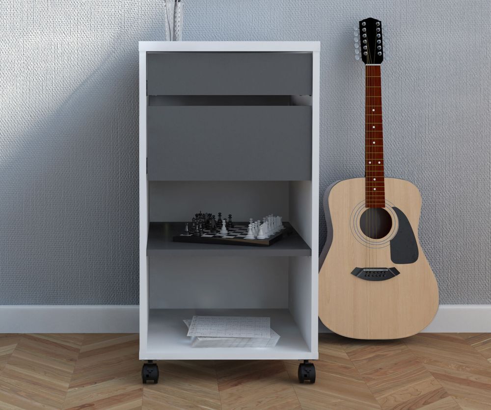 FTG Function Plus White Grey 2 Drawer 1 Shelf Mobile File Cabinet