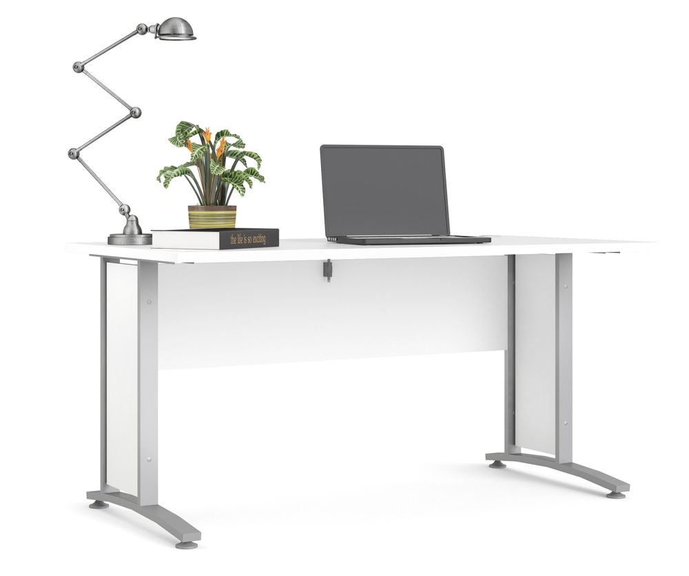 FTG Prima White 150cm Desk with Silver Grey Steel Legs
