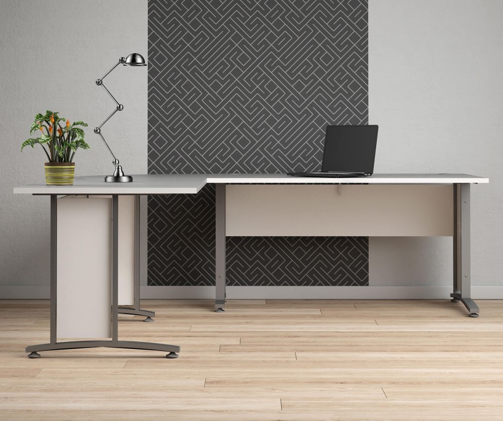 FTG Prima White 150cm Desk with Silver Grey Steel Legs