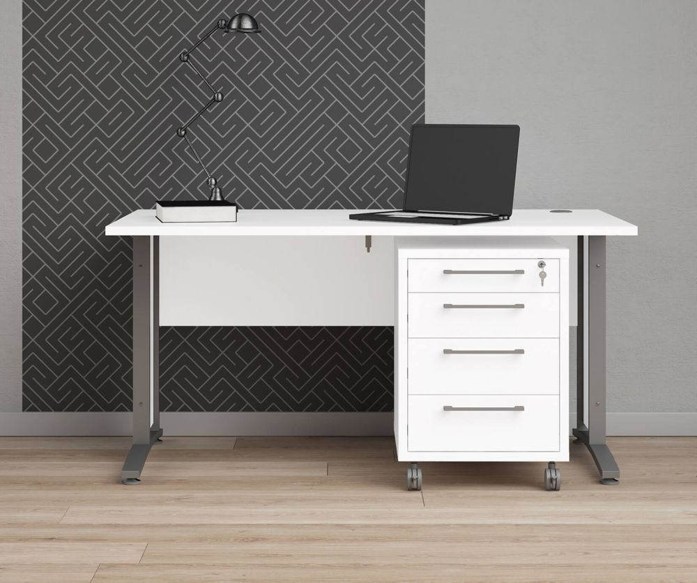 FTG Prima White 150cm Desk with Silver Grey Steel Legs