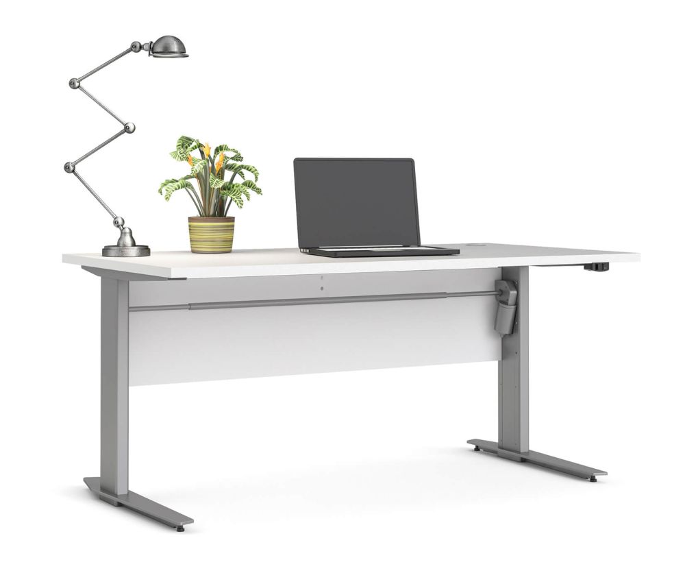 FTG Prima White 150cm Desk with Silver Grey Steel Height Adjustable Legs with Electric Control