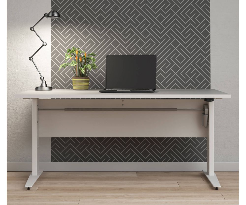 FTG Prima White 150cm Desk with Silver Grey Steel Height Adjustable Legs with Electric Control