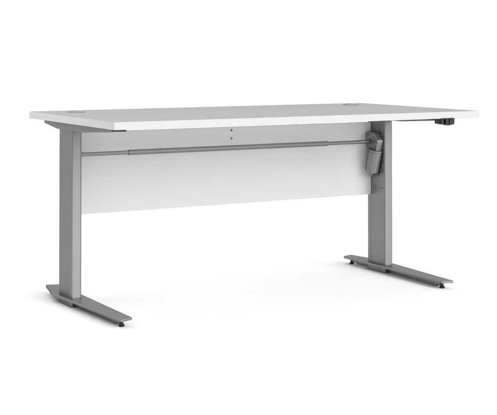 FTG Prima White 150cm Desk with Silver Grey Steel Height Adjustable Legs with Electric Control