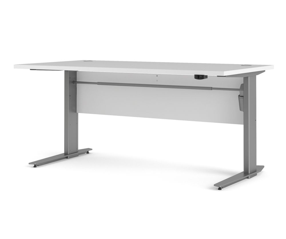 FTG Prima White 150cm Desk with Silver Grey Steel Height Adjustable Legs with Electric Control