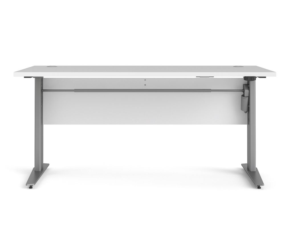 FTG Prima White 150cm Desk with Silver Grey Steel Height Adjustable Legs with Electric Control