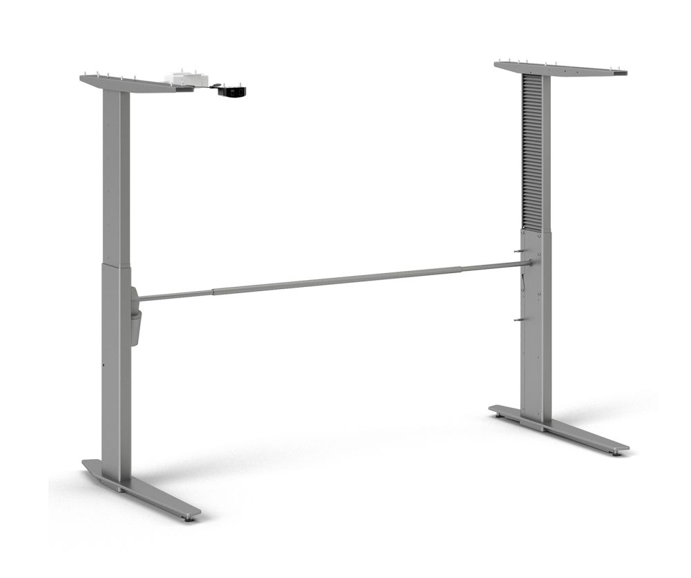 FTG Prima White 150cm Desk with Silver Grey Steel Height Adjustable Legs with Electric Control
