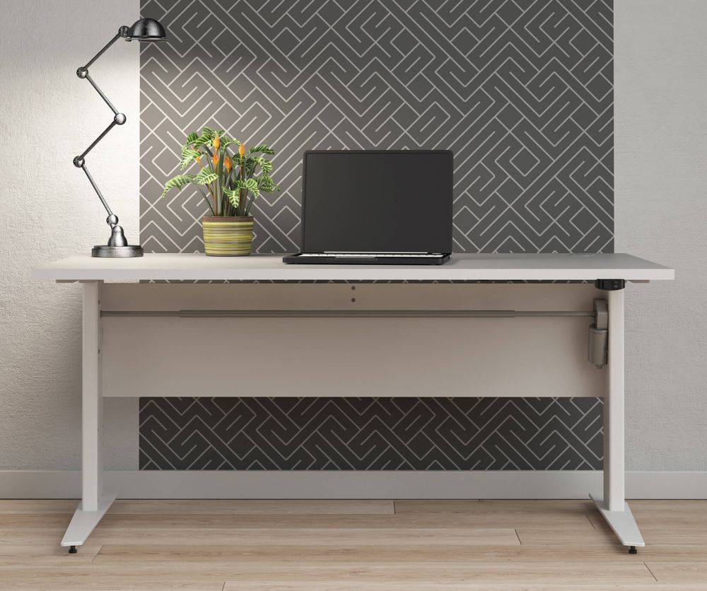 FTG Prima White 150cm Desk with White Height Adjustable Legs with Electric Control
