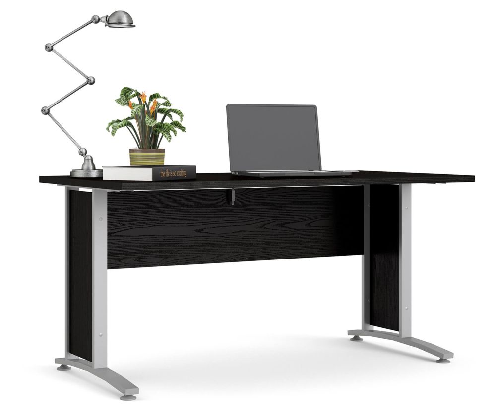 FTG Prima Black Woodgrain 150cm Desk with Silver Grey Steel Legs