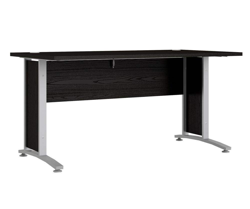 FTG Prima Black Woodgrain 150cm Desk with Silver Grey Steel Legs