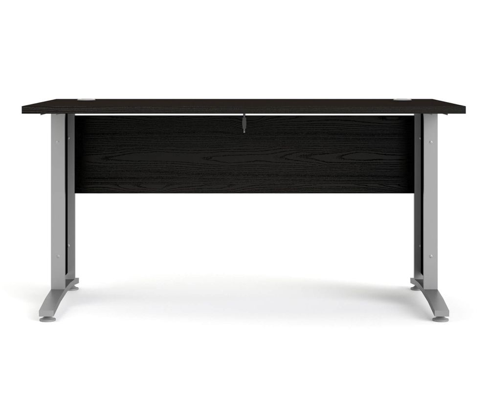 FTG Prima Black Woodgrain 150cm Desk with Silver Grey Steel Legs