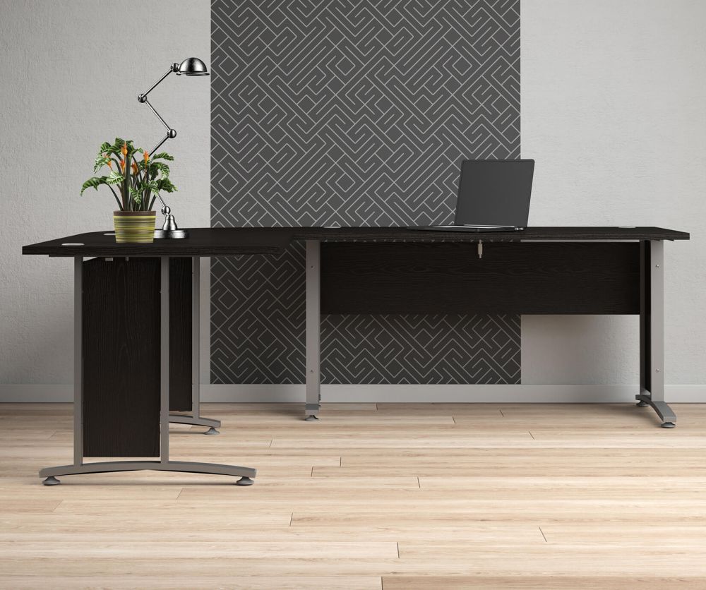 FTG Prima Black Woodgrain 150cm Desk with Silver Grey Steel Legs